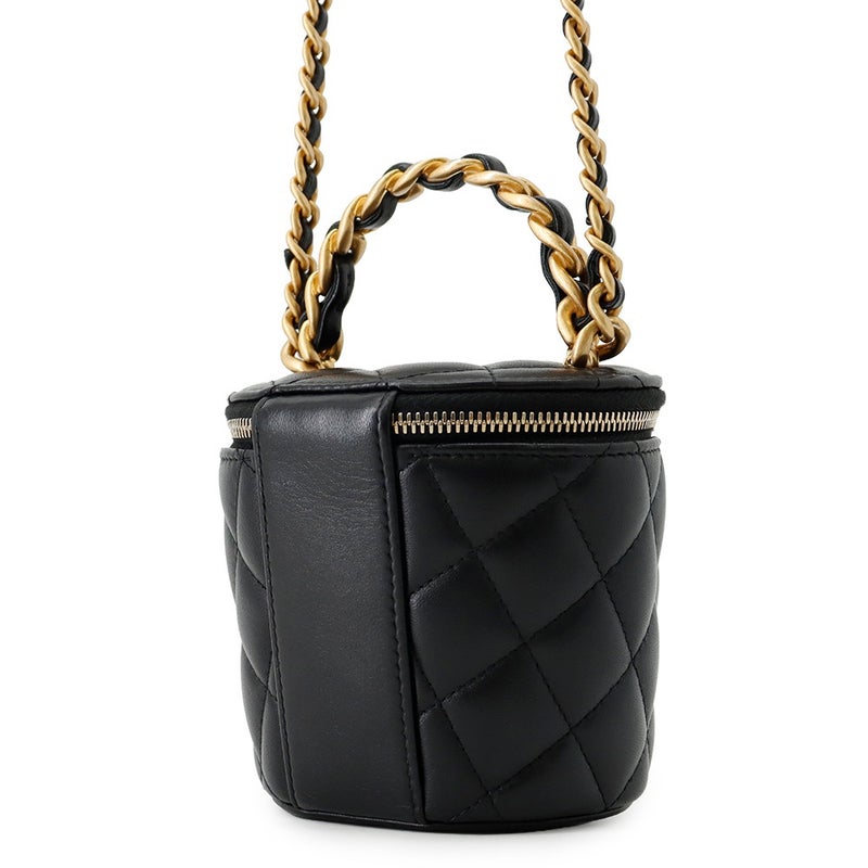 シャネル チェーンショルダーバッグ ココマーク マトラッセ バニティ トップハンドル ラムスキン CHANEL 黒