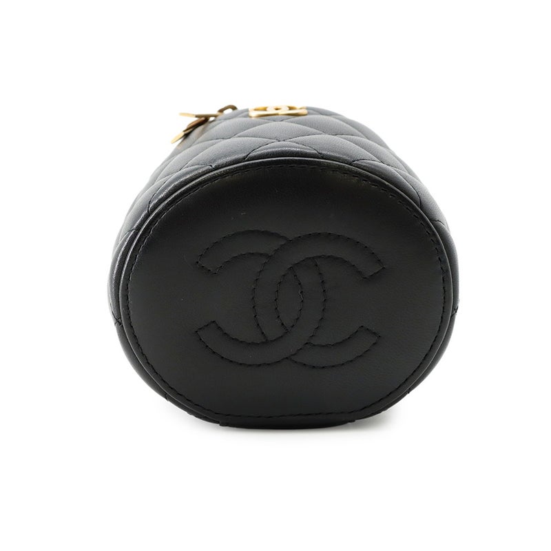 シャネル チェーンショルダーバッグ ココマーク マトラッセ バニティ トップハンドル ラムスキン CHANEL 黒