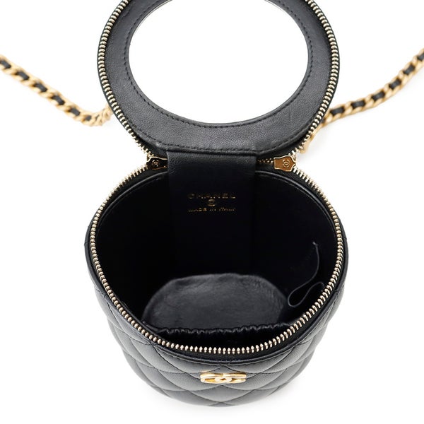 シャネル チェーンショルダーバッグ ココマーク マトラッセ バニティ トップハンドル ラムスキン CHANEL 黒