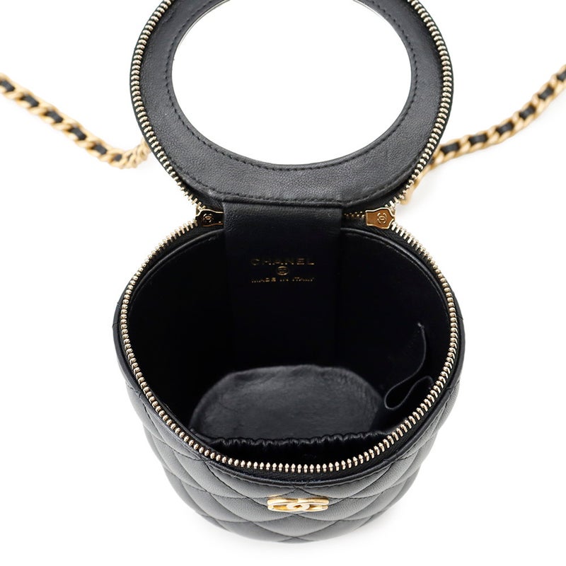 シャネル チェーンショルダーバッグ ココマーク マトラッセ バニティ トップハンドル ラムスキン CHANEL 黒