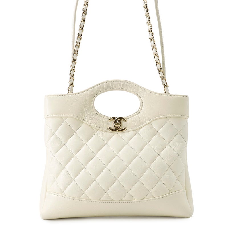 シャネル チェーンショルダーバッグ マトラッセ スモールショッピングバッグ シャイニーカーフスキン AS4133 CHANEL 白