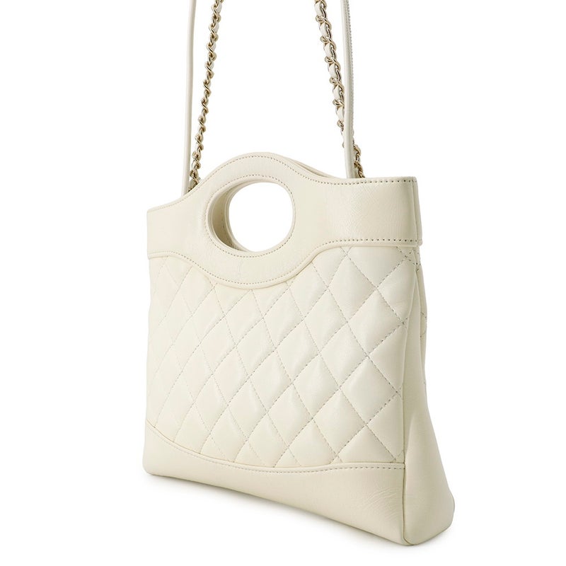 シャネル チェーンショルダーバッグ マトラッセ スモールショッピングバッグ シャイニーカーフスキン AS4133 CHANEL 白