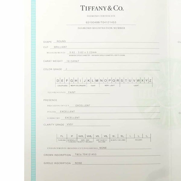 ティファニー ネックレス ソリティア ペンダント ダイヤモンド 0.18ct Pt950プラチナ 60007525 Co 鑑定書付き ジュエリー