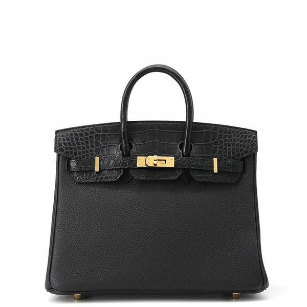 エルメス バーキン25 タッチ ブラック/ゴールド金具 トゴ/アリゲーターマット W刻印 HERMES Birkin ハンドバッグ 黒