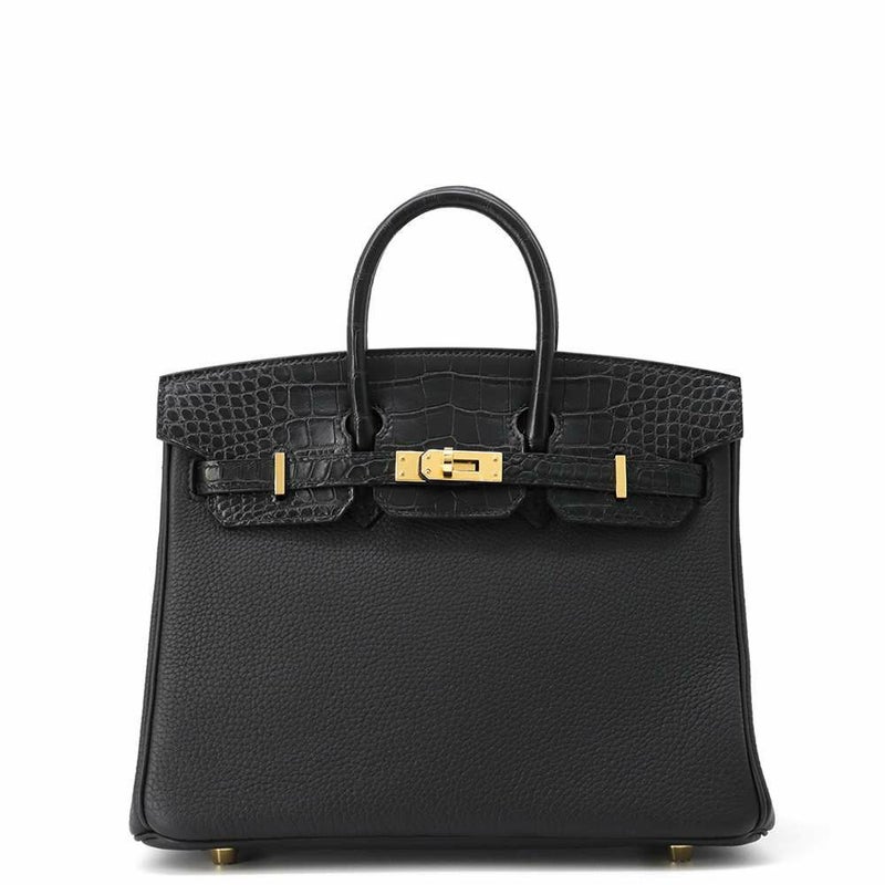 エルメス バーキン25 タッチ ブラック/ゴールド金具 トゴ/アリゲーターマット W刻印 HERMES Birkin ハンドバッグ 黒