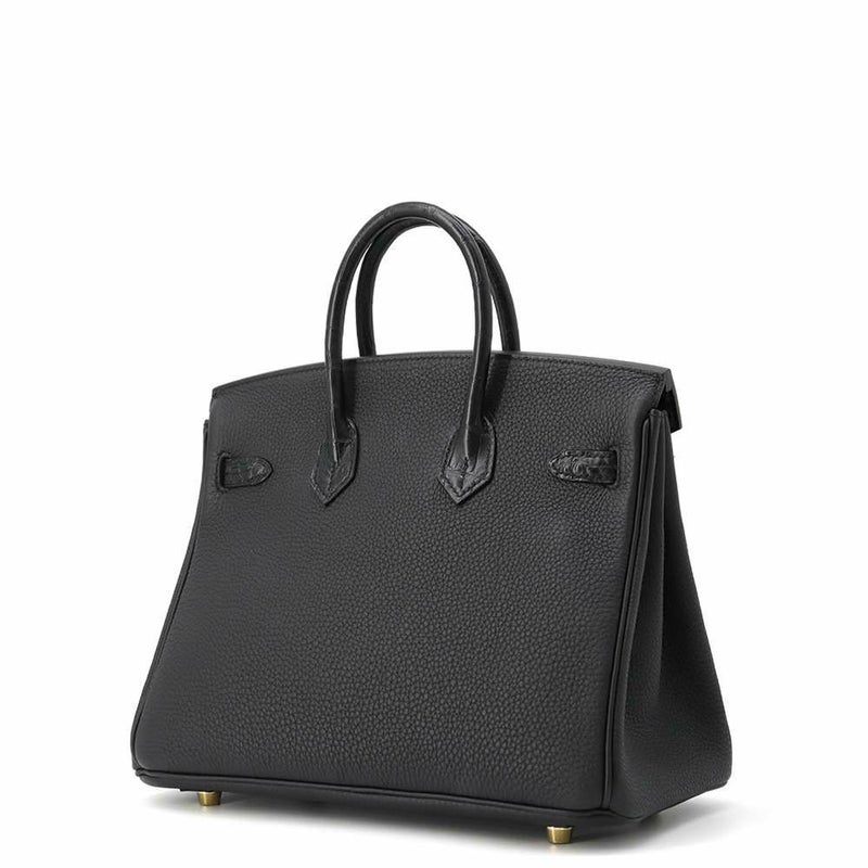 エルメス バーキン25 タッチ ブラック/ゴールド金具 トゴ/アリゲーターマット W刻印 HERMES Birkin ハンドバッグ 黒