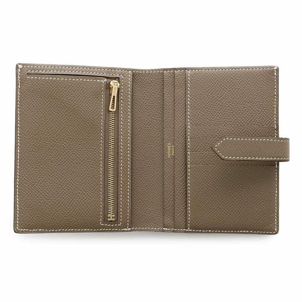 エルメス 二つ折り財布 ベアンコンパクト エトゥープ/ゴールド金具 エプソン Y刻印 HERMES 財布