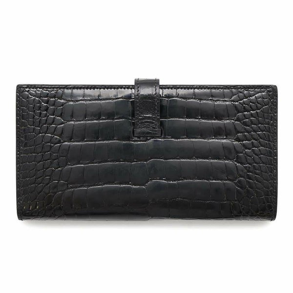 エルメス 長財布 ベアンスフレ ブラック/シルバー金具 アリゲーターシャイン □Q刻印 HERMES 財布 黒