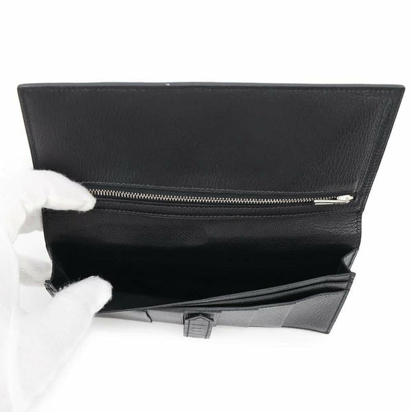 エルメス 長財布 ベアンスフレ ブラック/シルバー金具 アリゲーターシャイン □Q刻印 HERMES 財布 黒