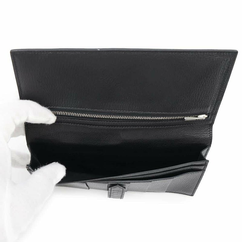 エルメス 長財布 ベアンスフレ ブラック/シルバー金具 アリゲーターシャイン □Q刻印 HERMES 財布 黒