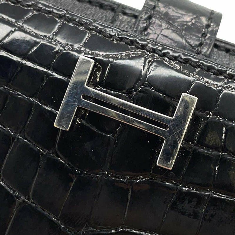 エルメス 長財布 ベアンスフレ ブラック/シルバー金具 アリゲーターシャイン □Q刻印 HERMES 財布 黒