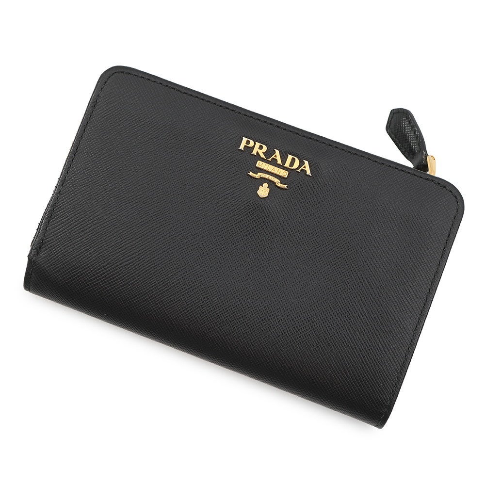 プラダ 二つ折り財布 ロゴ サフィアーノ PRADA 財布 黒 | 中古・新品
