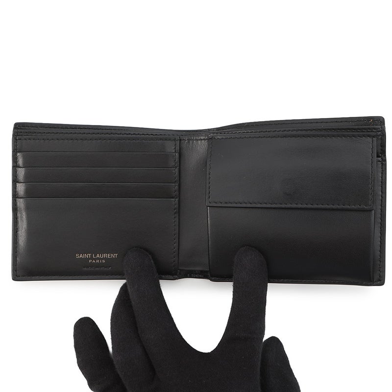 サンローランパリ 二つ折り財布 カサンドラ コインパース付き レザー SAINT LAURENT PARIS 財布 メンズ 黒