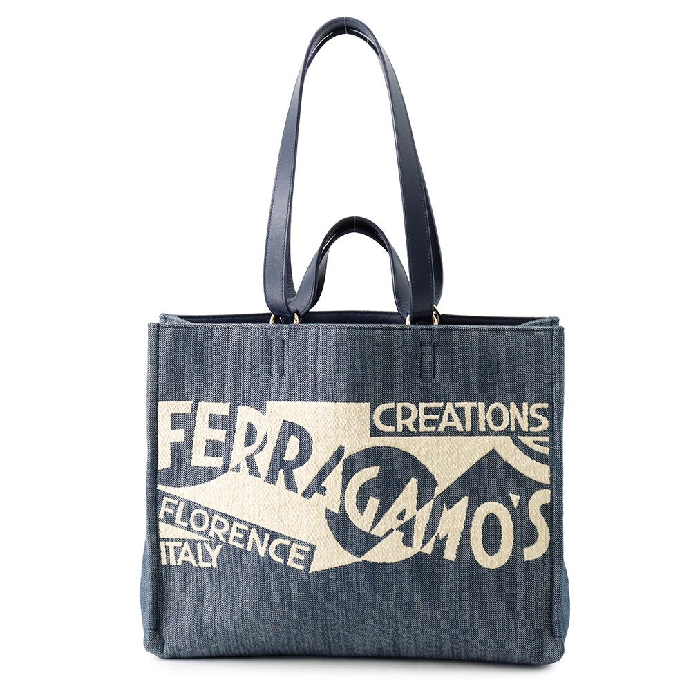 フェラガモ トートバッグ デニム ロゴ コットン Ferragamo バッグ