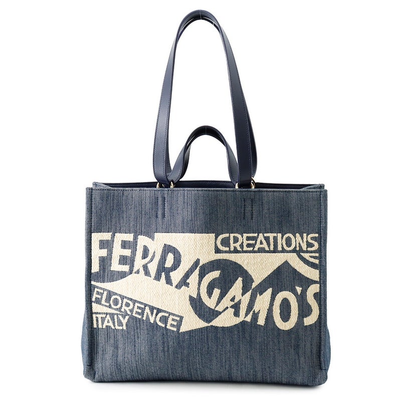 フェラガモ トートバッグ デニム ロゴ コットン Ferragamo バッグ