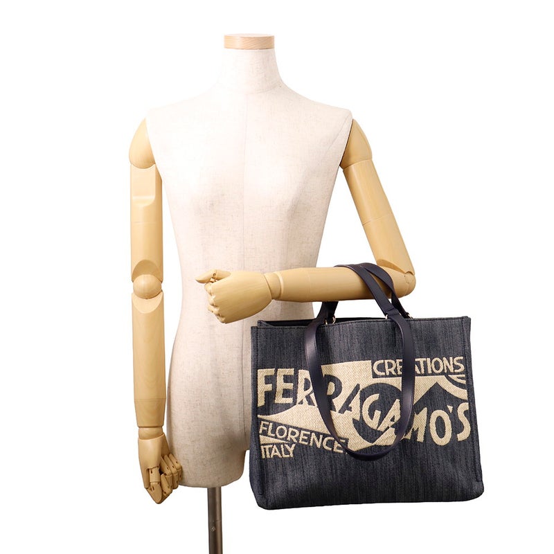 フェラガモ トートバッグ デニム ロゴ コットン Ferragamo バッグ