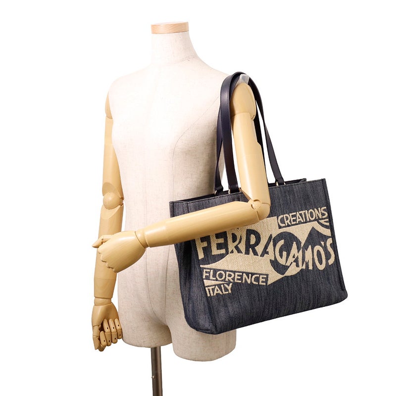 フェラガモ トートバッグ デニム ロゴ コットン Ferragamo バッグ