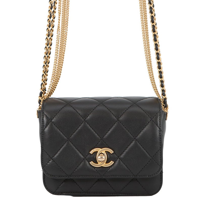 シャネル チェーンショルダーバッグ マトラッセ ココマーク ラムスキン CHANEL バッグ ミニバッグ 黒