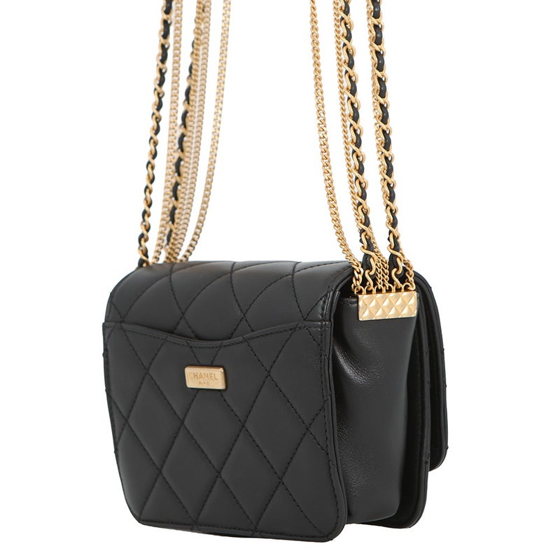 シャネル チェーンショルダーバッグ マトラッセ ココマーク ラムスキン CHANEL バッグ ミニバッグ 黒