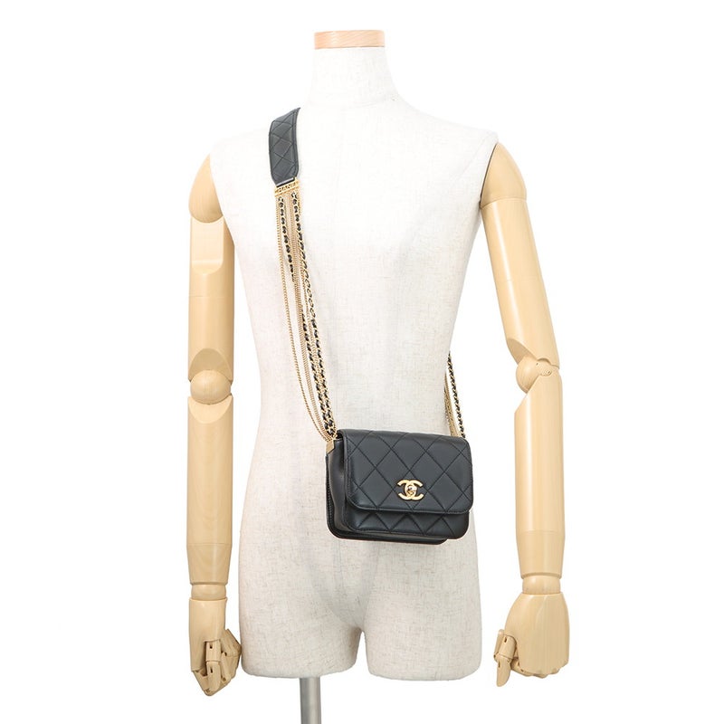 シャネル チェーンショルダーバッグ マトラッセ ココマーク ラムスキン CHANEL バッグ ミニバッグ 黒
