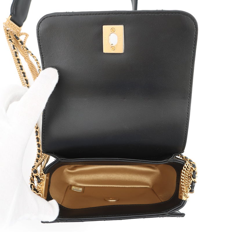 シャネル チェーンショルダーバッグ マトラッセ ココマーク ラムスキン CHANEL バッグ ミニバッグ 黒