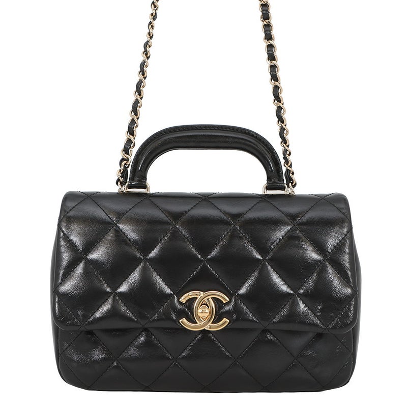 シャネル チェーンショルダーバッグ トップハンドル マトラッセ ココマーク シャイニーカーフスキン AS4544 CHANEL 黒