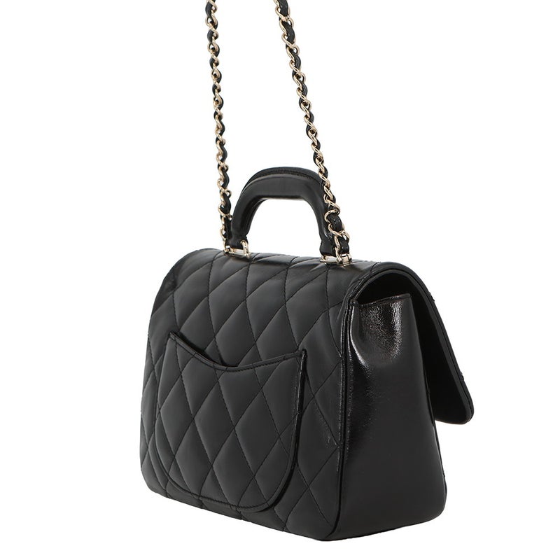 シャネル チェーンショルダーバッグ トップハンドル マトラッセ ココマーク シャイニーカーフスキン AS4544 CHANEL 黒