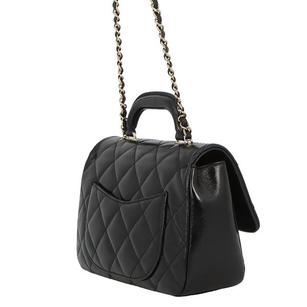 シャネル チェーンショルダーバッグ トップハンドル マトラッセ ココマーク シャイニーカーフスキン AS4544 CHANEL 黒