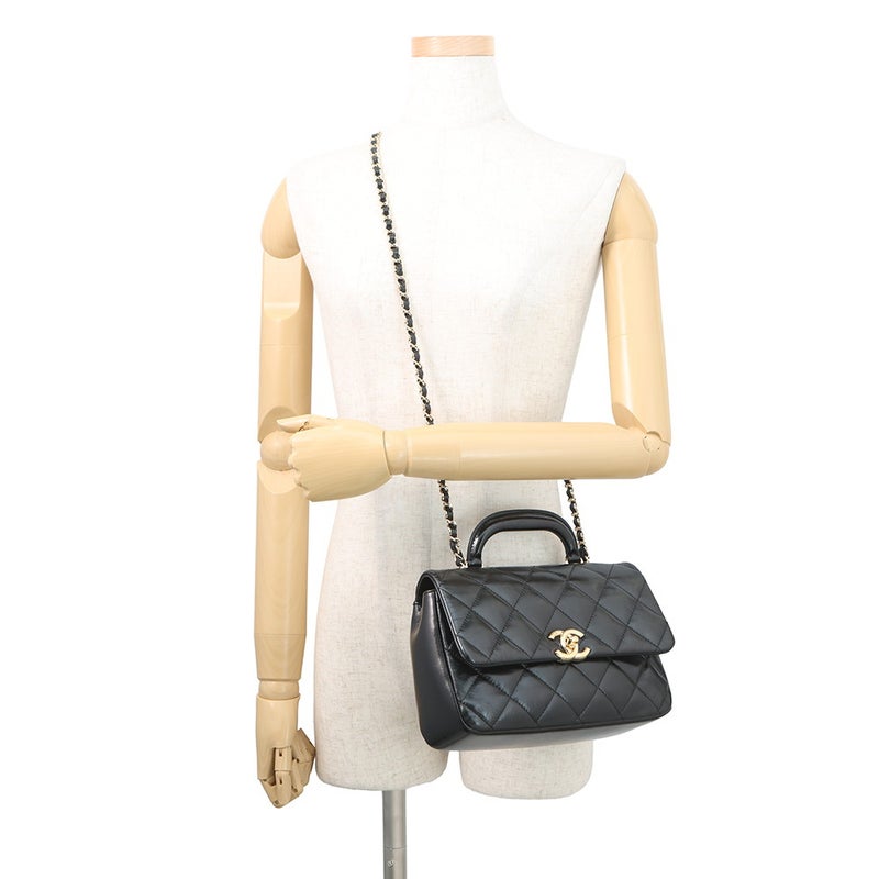 シャネル チェーンショルダーバッグ トップハンドル マトラッセ ココマーク シャイニーカーフスキン AS4544 CHANEL 黒
