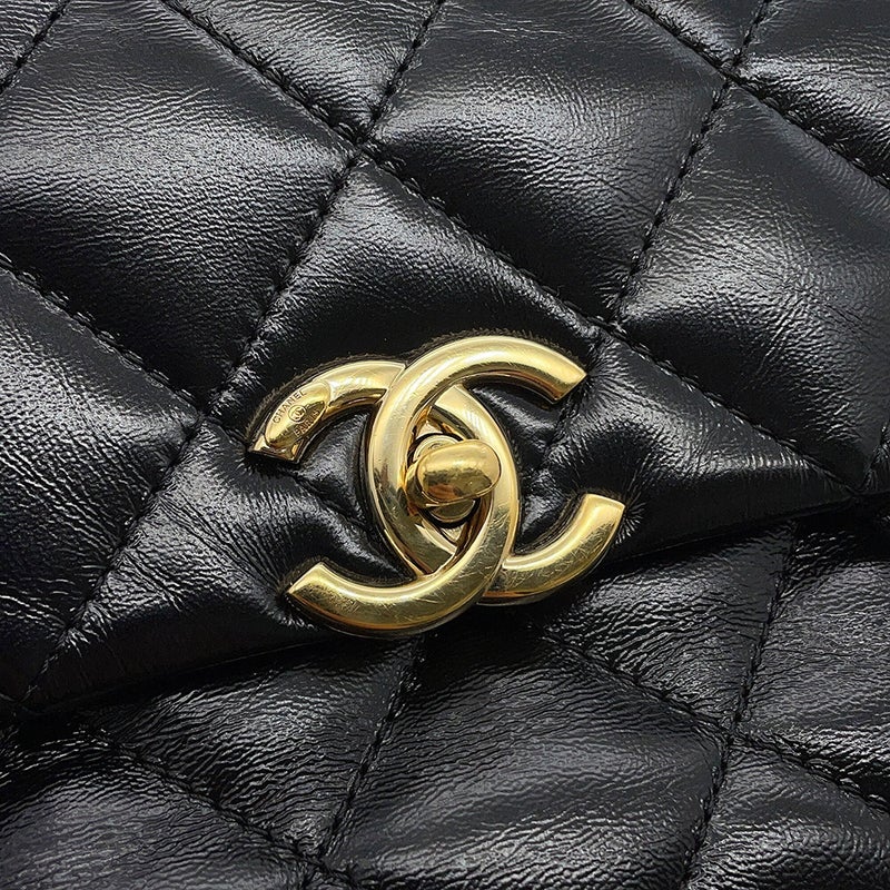 シャネル チェーンショルダーバッグ トップハンドル マトラッセ ココマーク シャイニーカーフスキン AS4544 CHANEL 黒