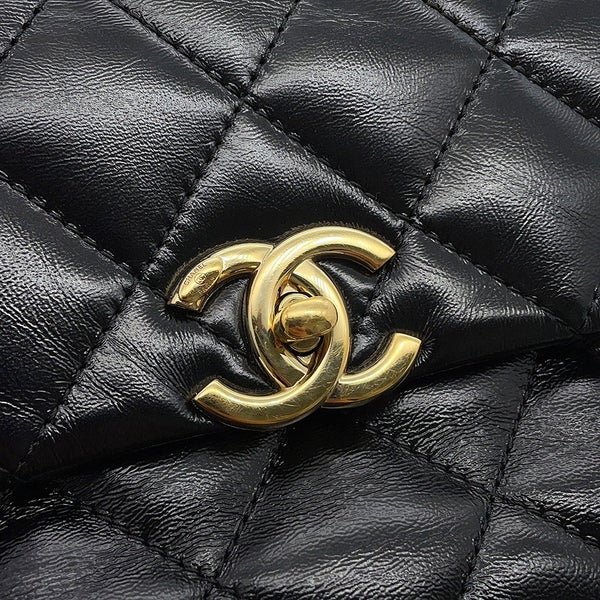 シャネル チェーンショルダーバッグ トップハンドル マトラッセ ココマーク シャイニーカーフスキン AS4544 CHANEL 黒