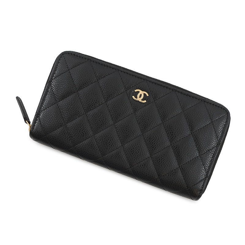 シャネル 長財布 クラシック ロング ジップ ウォレット ココマーク マトラッセ キャビアスキン AP0242 CHANEL 黒