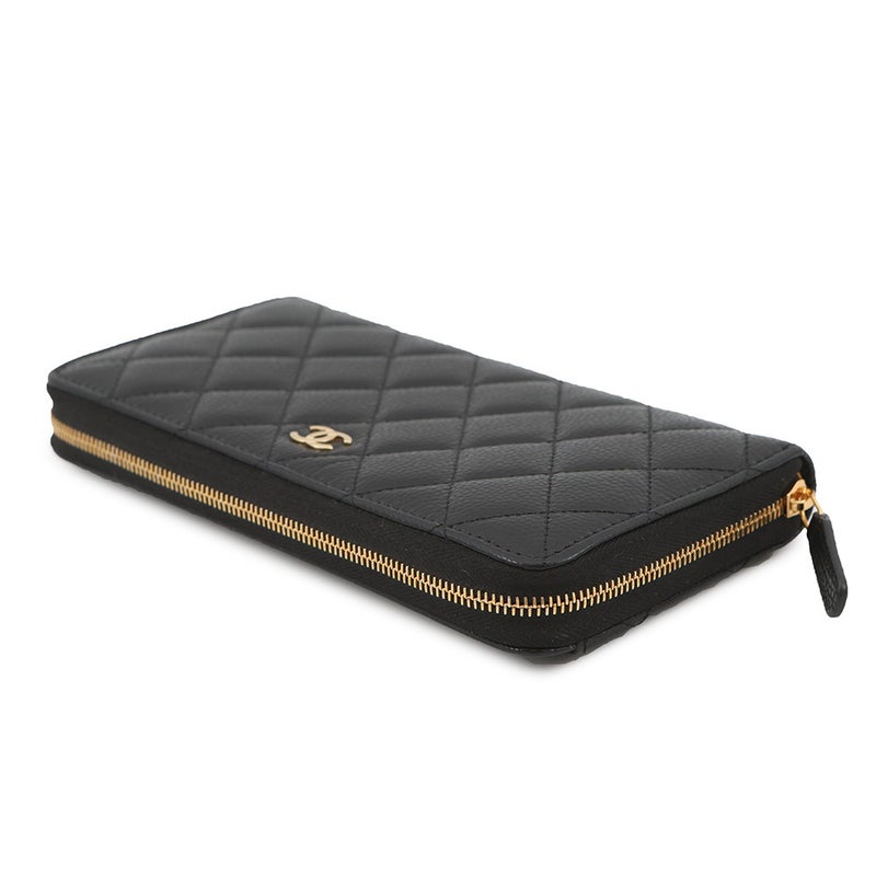 シャネル 長財布 クラシック ロング ジップ ウォレット ココマーク マトラッセ キャビアスキン AP0242 CHANEL 黒