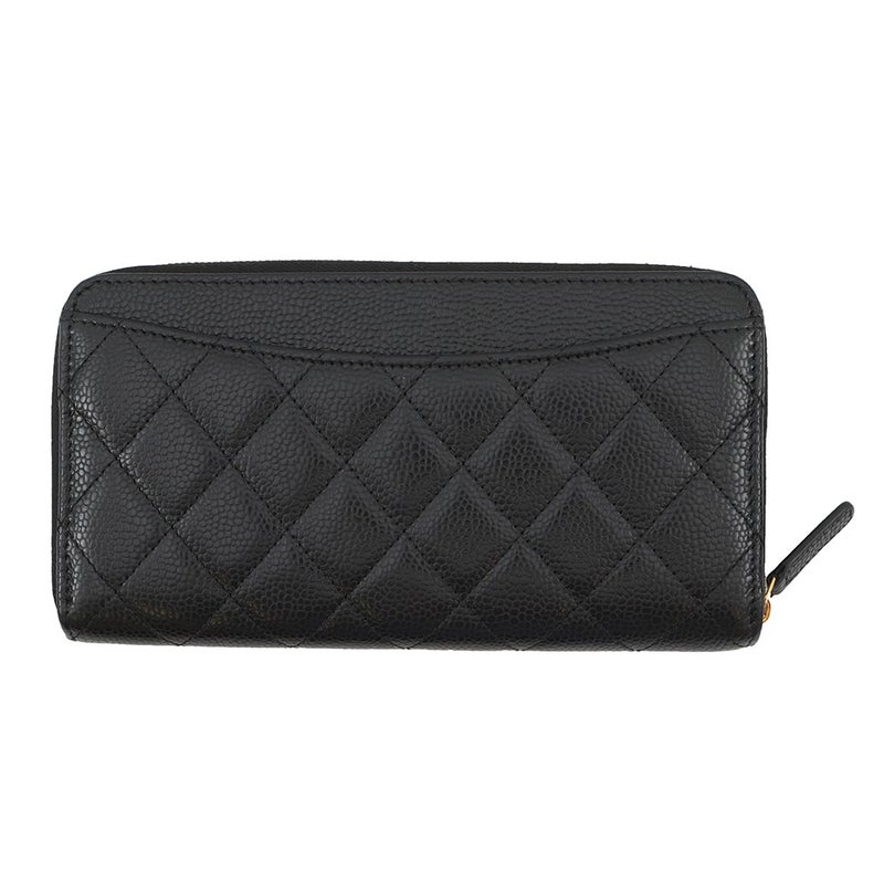 シャネル 長財布 クラシック ロング ジップ ウォレット ココマーク マトラッセ キャビアスキン AP0242 CHANEL 黒