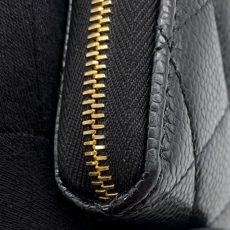 シャネル 長財布 クラシック ロング ジップ ウォレット ココマーク マトラッセ キャビアスキン AP0242 CHANEL 黒