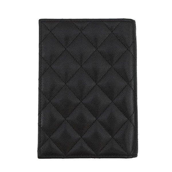 シャネル パスポートケース ココマーク マトラッセ キャビアスキン/ラインストーン CHANEL カバー 黒