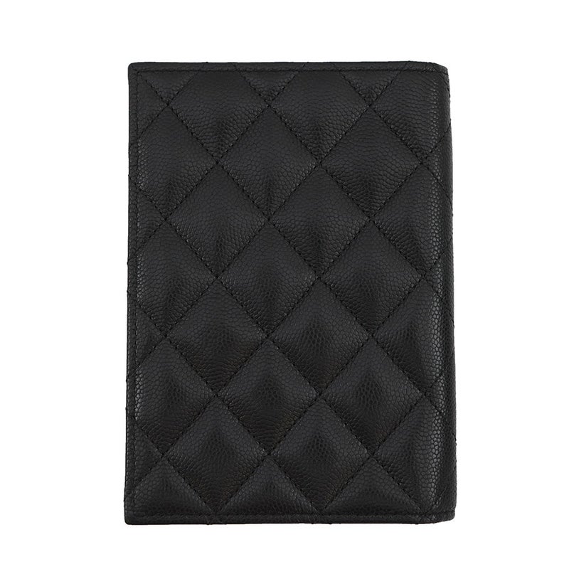シャネル パスポートケース ココマーク マトラッセ キャビアスキン/ラインストーン CHANEL カバー 黒