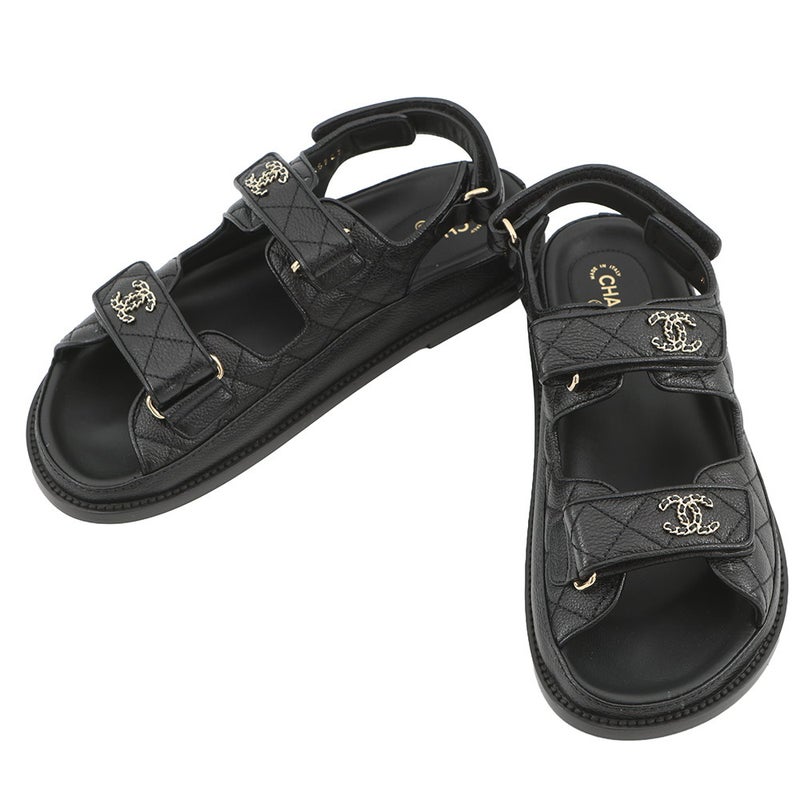 シャネル サンダル ココマーク マトラッセ レザー レディースサイズ38C G35927 CHANEL 靴 黒
