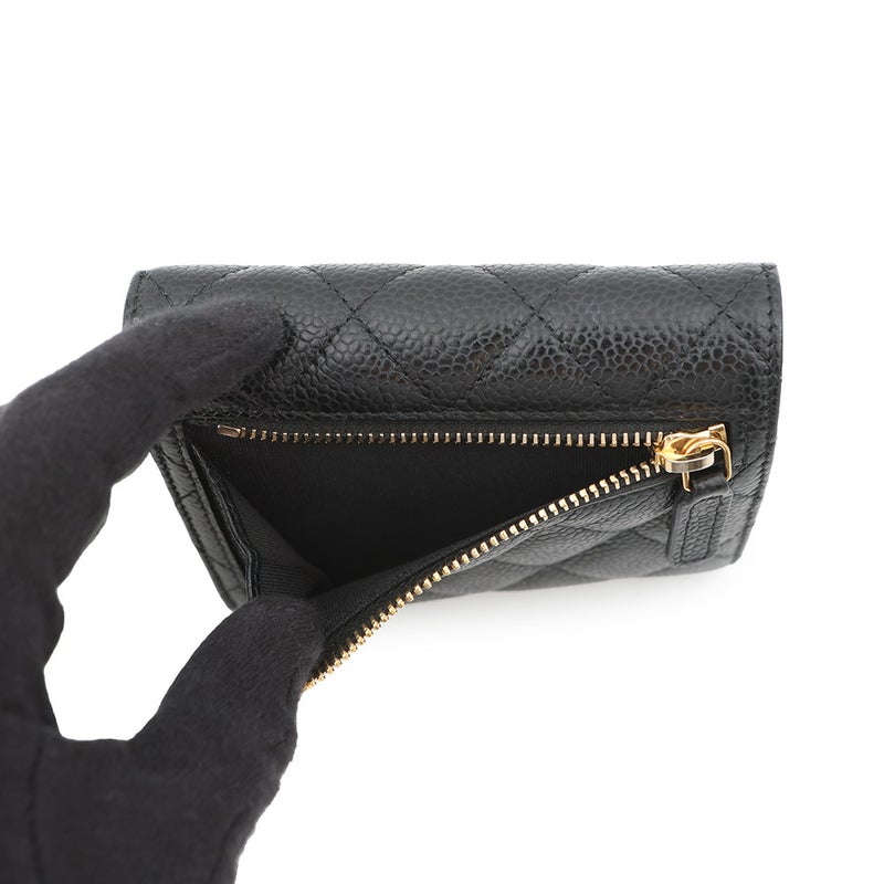 シャネル 三つ折り財布 クラシック スモール フラップ ウォレット ラムスキン AP0231 CHANEL 財布 ブラック 黒