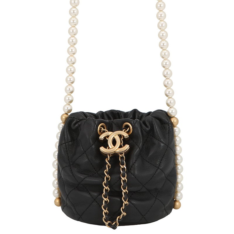 シャネル チェーンショルダーバッグ パール マトラッセ ココマーク AS2529 CHANEL ミニバッグ 黒