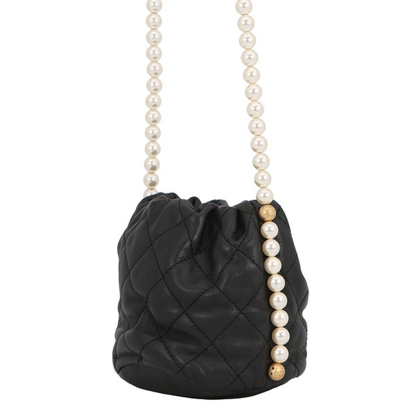 シャネル チェーンショルダーバッグ パール マトラッセ ココマーク AS2529 CHANEL ミニバッグ 黒