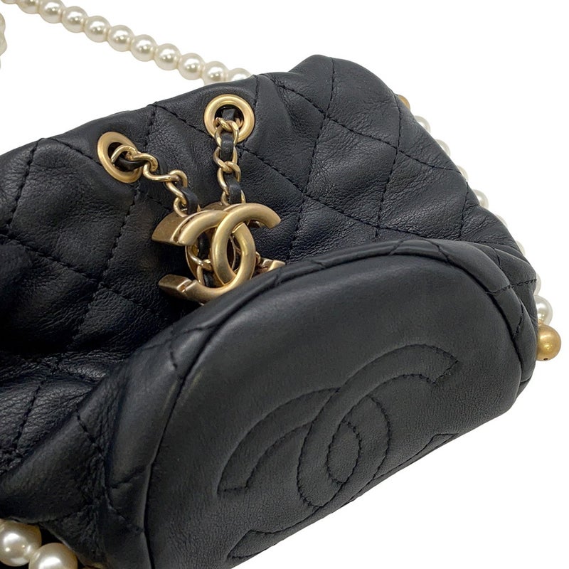 シャネル チェーンショルダーバッグ パール マトラッセ ココマーク AS2529 CHANEL ミニバッグ 黒
