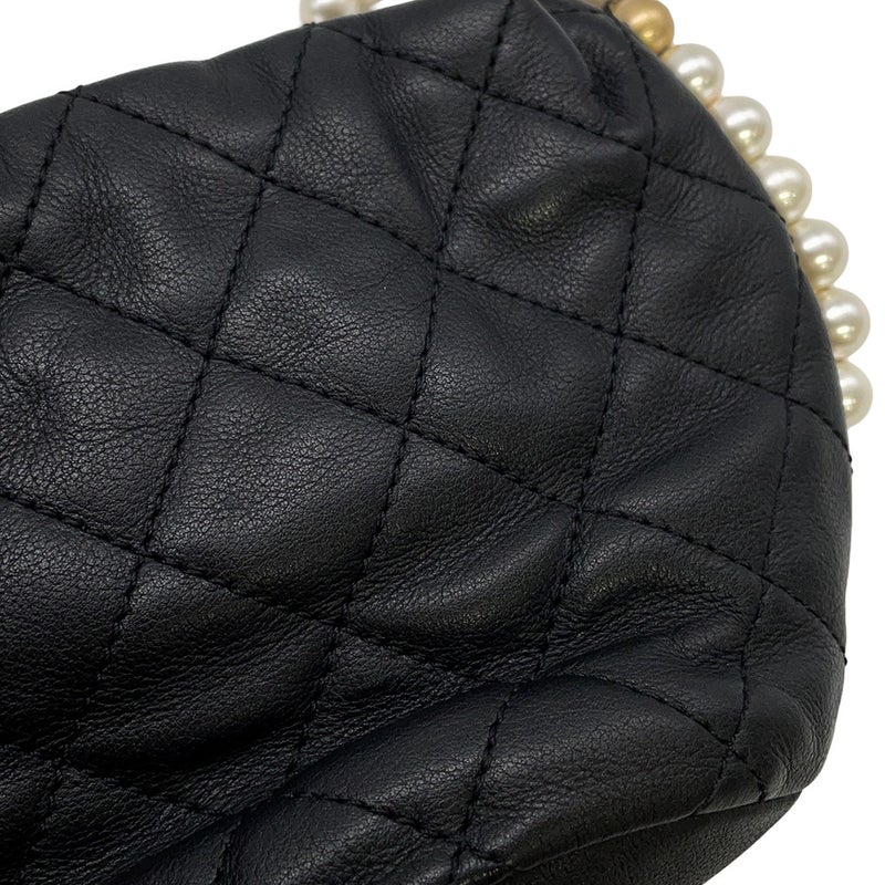 シャネル チェーンショルダーバッグ パール マトラッセ ココマーク AS2529 CHANEL ミニバッグ 黒