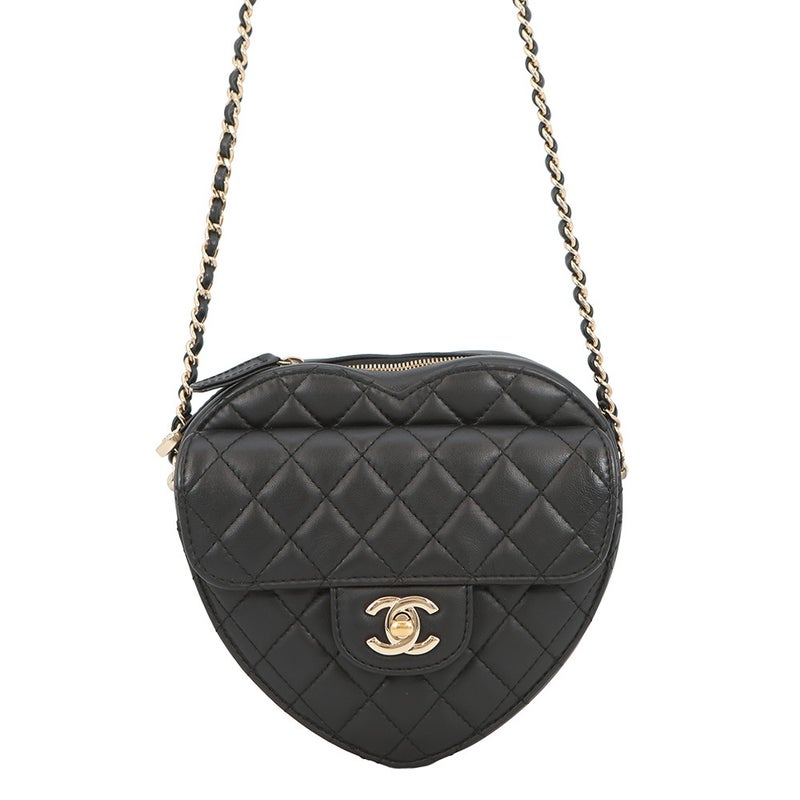 シャネル チェーンショルダーバッグ マトラッセ ハートシェイプ ラムスキン AS3191 CHANEL バッグ 黒