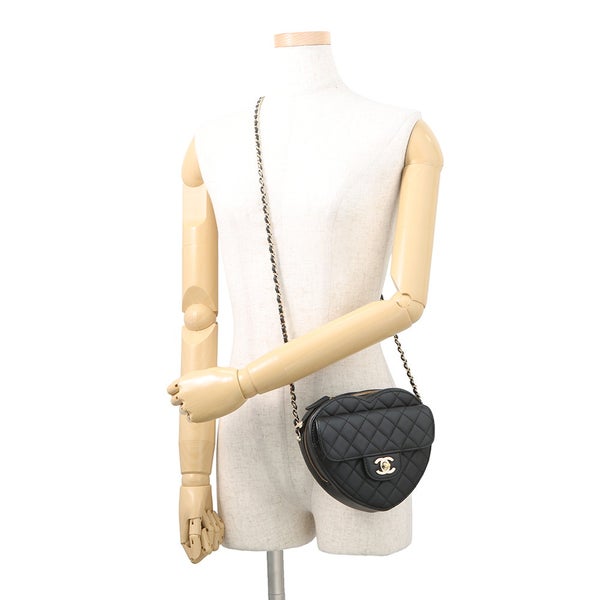 シャネル チェーンショルダーバッグ マトラッセ ハートシェイプ ラムスキン AS3191 CHANEL バッグ 黒