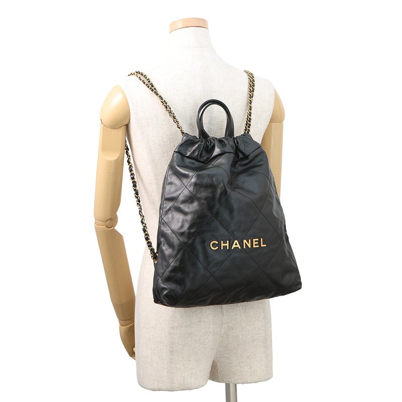 シャネル リュック シャネル22 スモール シャイニーカーフスキン AS3859 CHANEL バックパック 黒