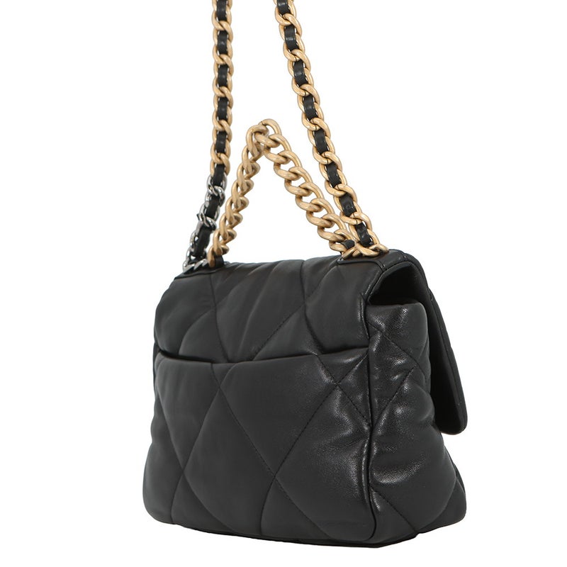 シャネル チェーンショルダーバッグ CHANEL19 ココマーク シャイニーラムスキン AS1160 CHANEL 黒