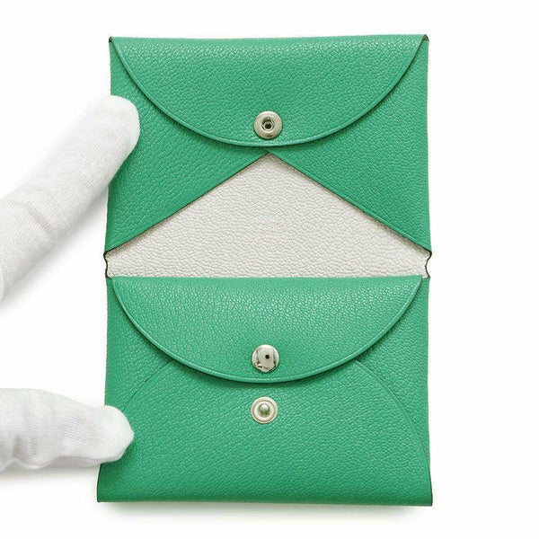 エルメス コインケース カルヴィ デュオ ヴェルソ ミント/モーヴペール/シルバー金具 シェブルミゾル U刻印 財布