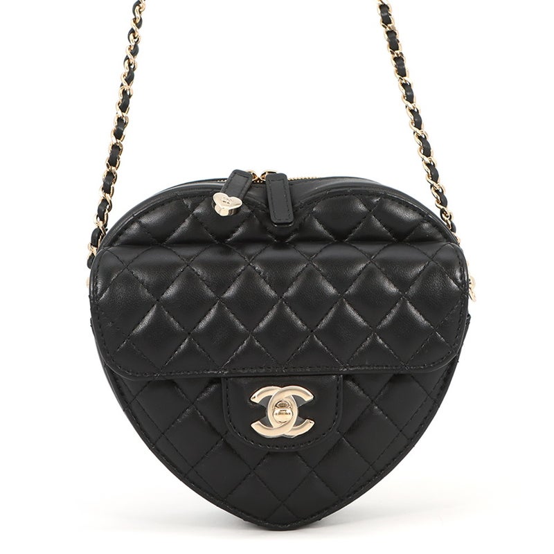 シャネル チェーンショルダーバッグ マトラッセ ココマーク ハートシェイプ ラムスキン AS3191 CHANEL 黒
