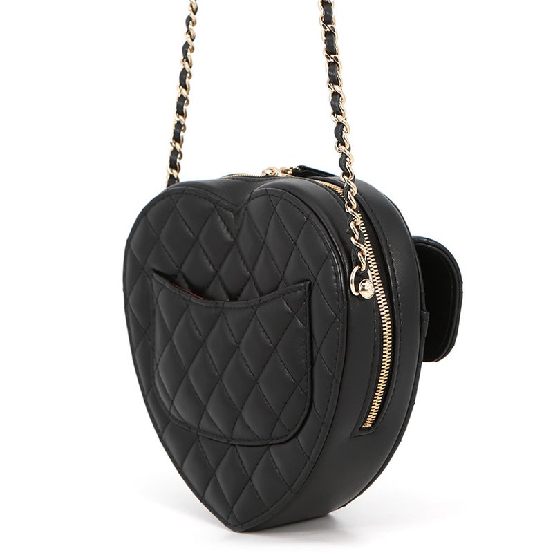 シャネル チェーンショルダーバッグ マトラッセ ココマーク ハートシェイプ ラムスキン AS3191 CHANEL 黒